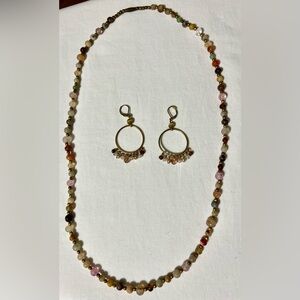 Women’s Multi Colored Beaded Necklace And Round Beaded Dangly Earrings Set